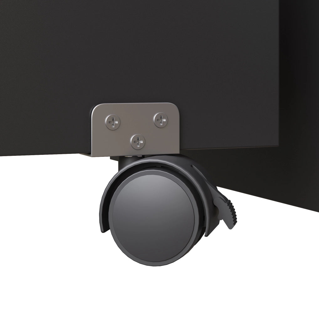Tavolo bar 135-205x39x100 cm con ruote; LED e porta USB in MDF e vetro nero