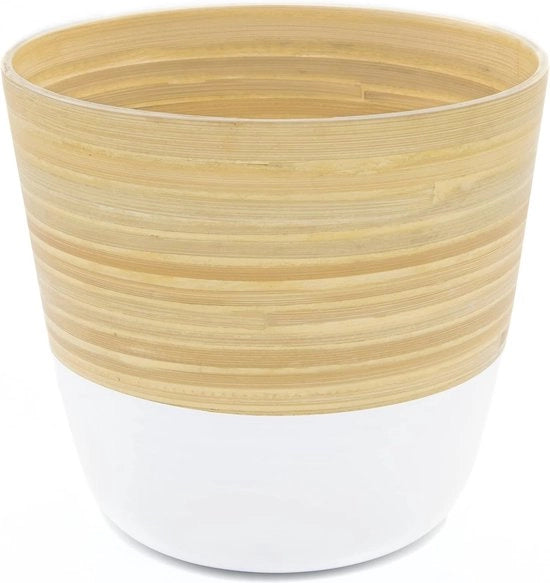 Vaso per piante in bambù artigianale - Grande 22 x 21 cm - Vaso decorativo per piante da appartamento, fiori e erbe - Ciotola in legno stile in blu