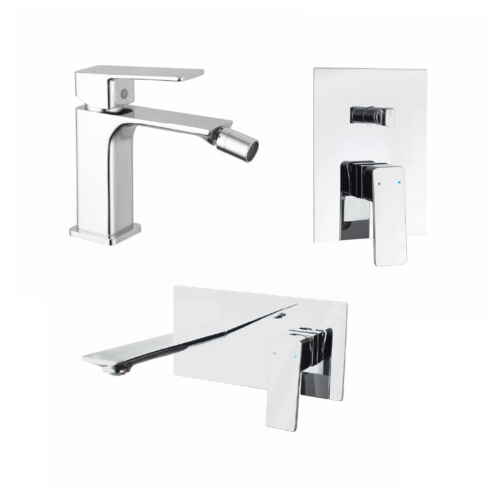 Set miscelatori: lavabo ad incasso bidet senza scarico e incasso doccia c/deviatore cromato | Ingrid