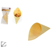 Trade Shop - Set 4 Pezzi Cono Coni Bamboo Legno 17cm Buffet Finger Food Ciotola Stuzzichini -