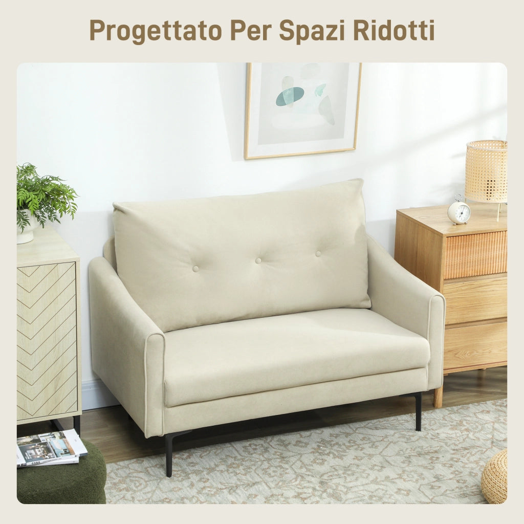 Divano 2 Posti Trapuntato a Bottoni in Velluto ¨C zephmum ¨C 124x73x92 Crema