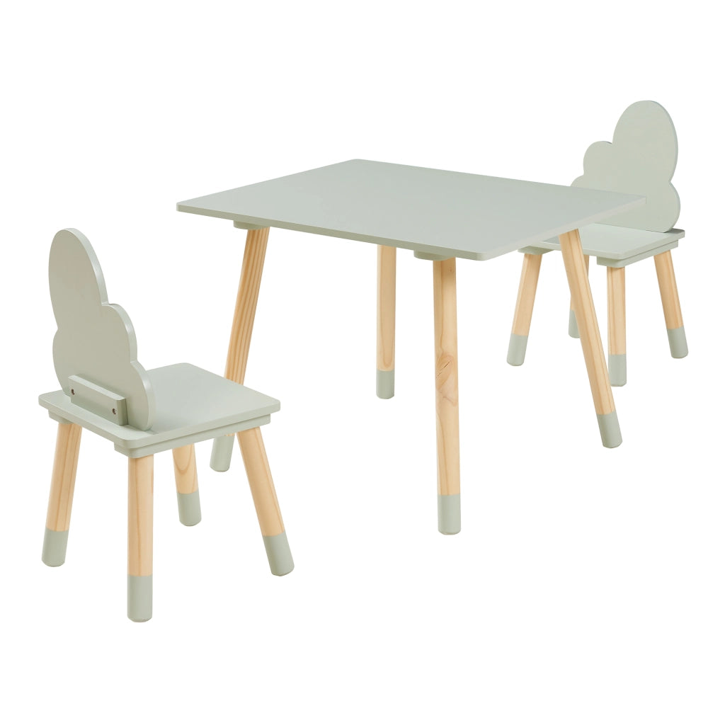 Set di 3 Mobili per Cameretta Hovle Tavolino e 2 Sedie - Verde Menta / Naturale [en.casa]