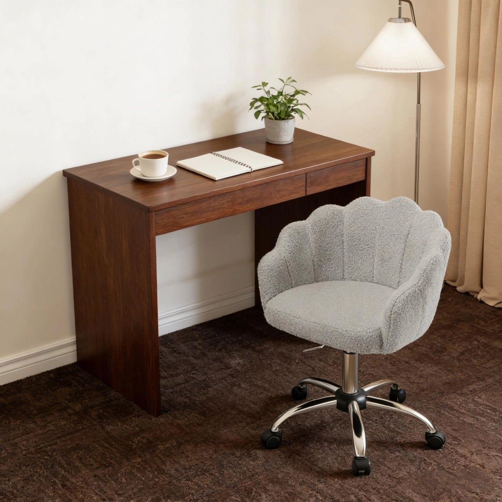 Sedia da Ufficio Ergonomica a Petalo, Girevole e Regolabile in Altezza, Tessuto Effetto Cashmere, Grigio Chiaro
