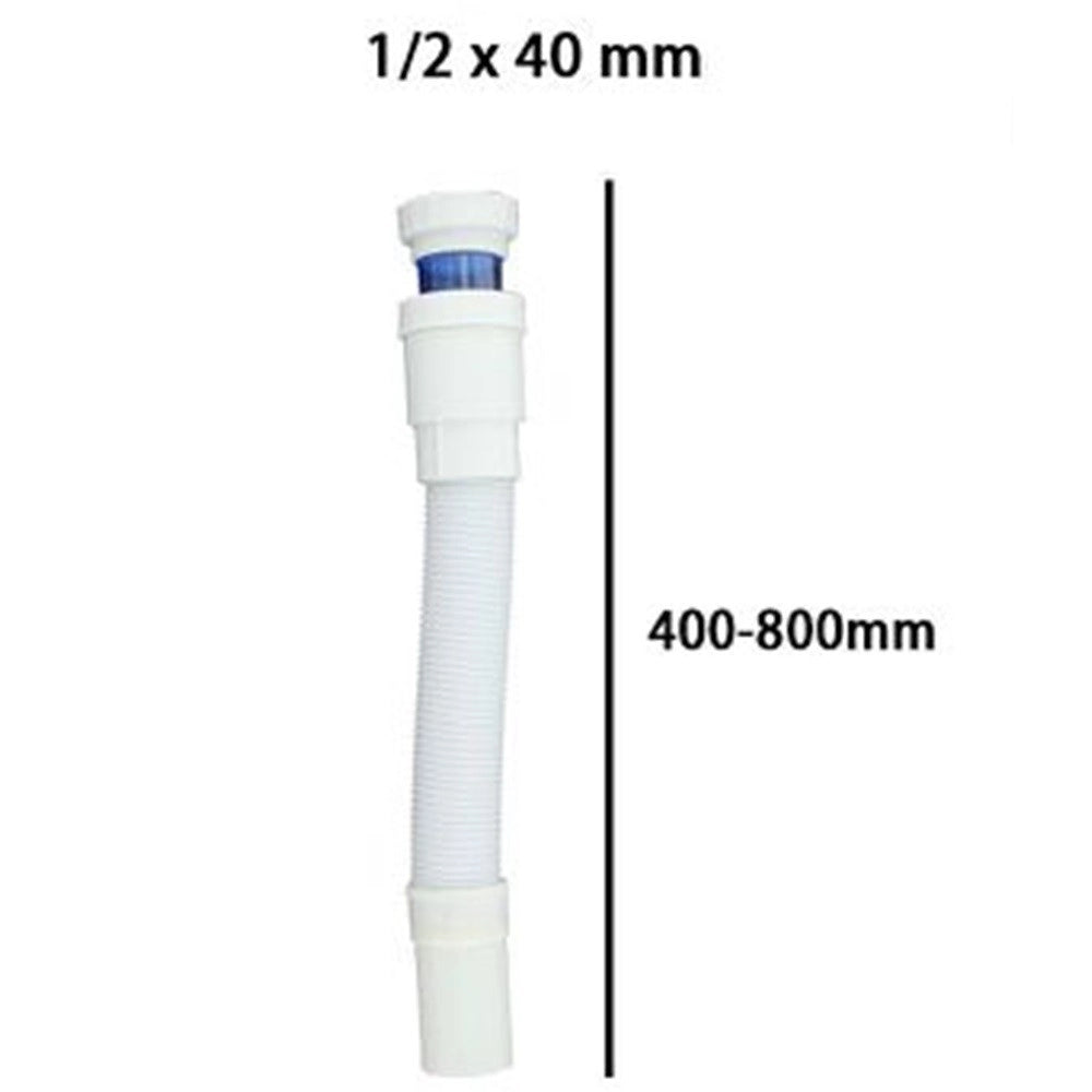Trade Shop - Canotto Tubo Scarico Flessibile Estensibile Lavabo Lavello 1 1/2 40mm Bianco 10710 -