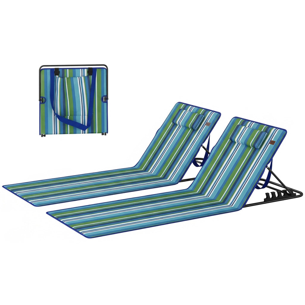 Set 2 Lettini da Spiaggia Pieghevoli ¨C Xylo ¨C Schienale Regolabile con Cuscino e Tasca