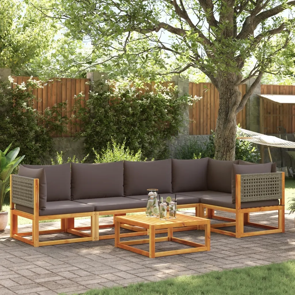 Set di divani da giardino 6 pezzi con cuscini in legno di acacia e rattan