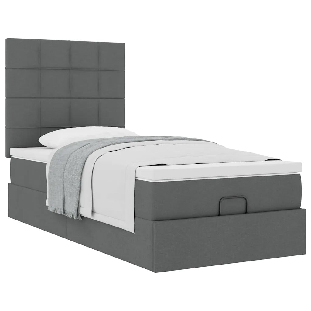 Pouf Letto con Materasso Grigio Scuro 90x200 cm in Tessuto