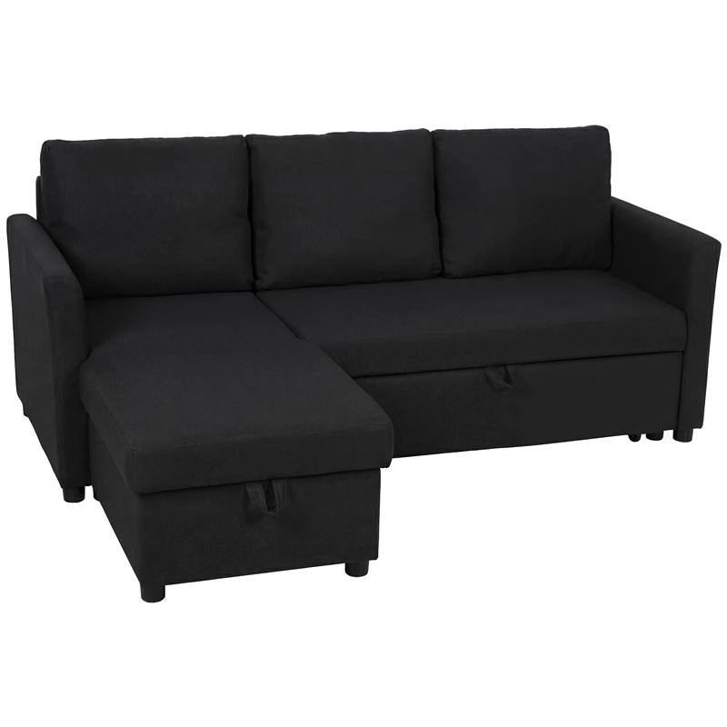 DIVANO LETTO ANGOLARE EFFETTO LINO CON VANO PORTAOGGETTI A SCOMPARSA, 192X148X86 CM, GRIGIO ANTRACITE