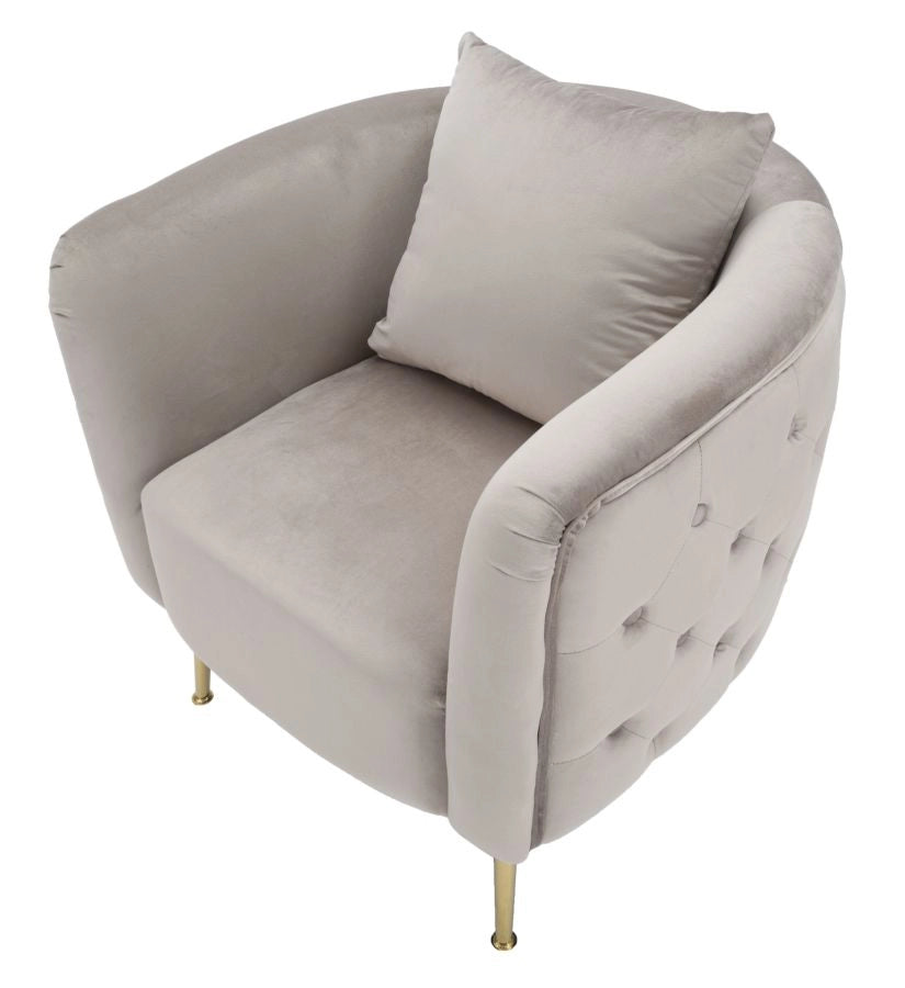 Poltrona in tessuto grigia con gambe dorate cm 76x74x71