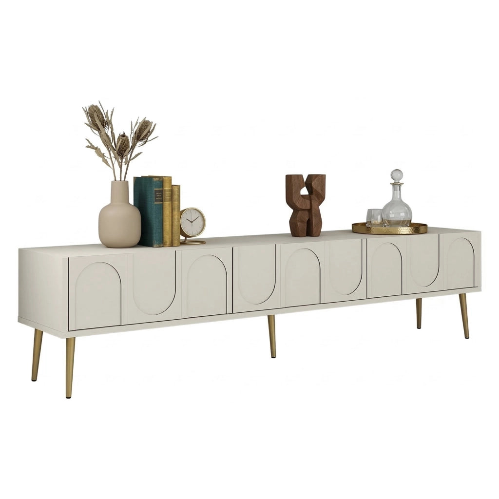 Marnate, Mobile Porta tv 3 Ante, 180x35x43h cm Bianco Crema