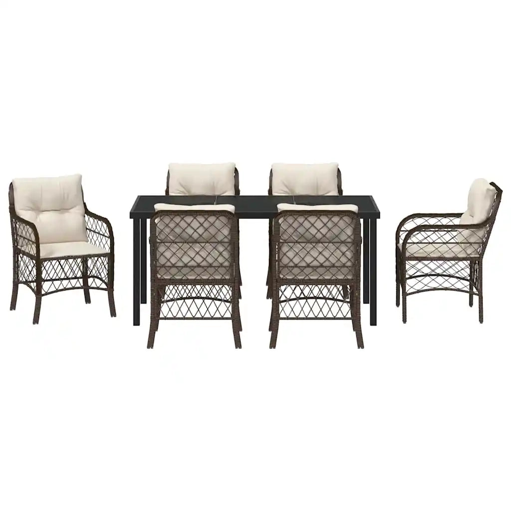 Set da Pranzo per Giardino con cuscino 7 pcs Marrone polyrattan 3380215