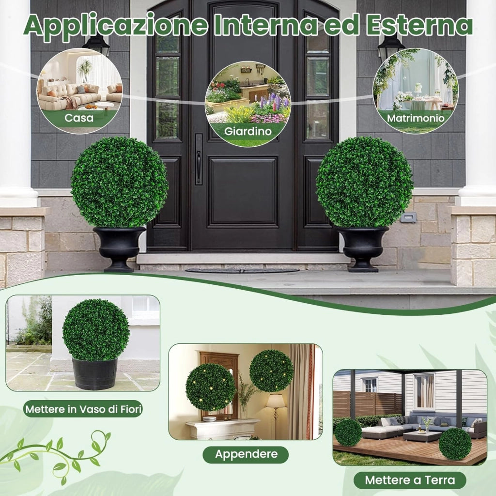 Set di 2 Sfere Topiarie Artificiali da 52 Cm, Piante Finte Sferiche con 20 Fascette, Protette dal Sole, Decorazione da Esterno e Interno per Cortile, Portico, Casa e Festa