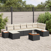 Set Divano da Giardino 8 pcs Nero e Crema Polyrattan