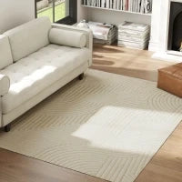 Tappeto in Stile Moderno Antiscivolo e Lavabile a Pelo Corto per Soggiorno e Camera, 230x160x1,7 cm, Crema