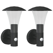 Set di 2 applique da esterno con sensore di movimento 17,5 x 17,5 x 28 cm acciaio inox nero 02_0056562