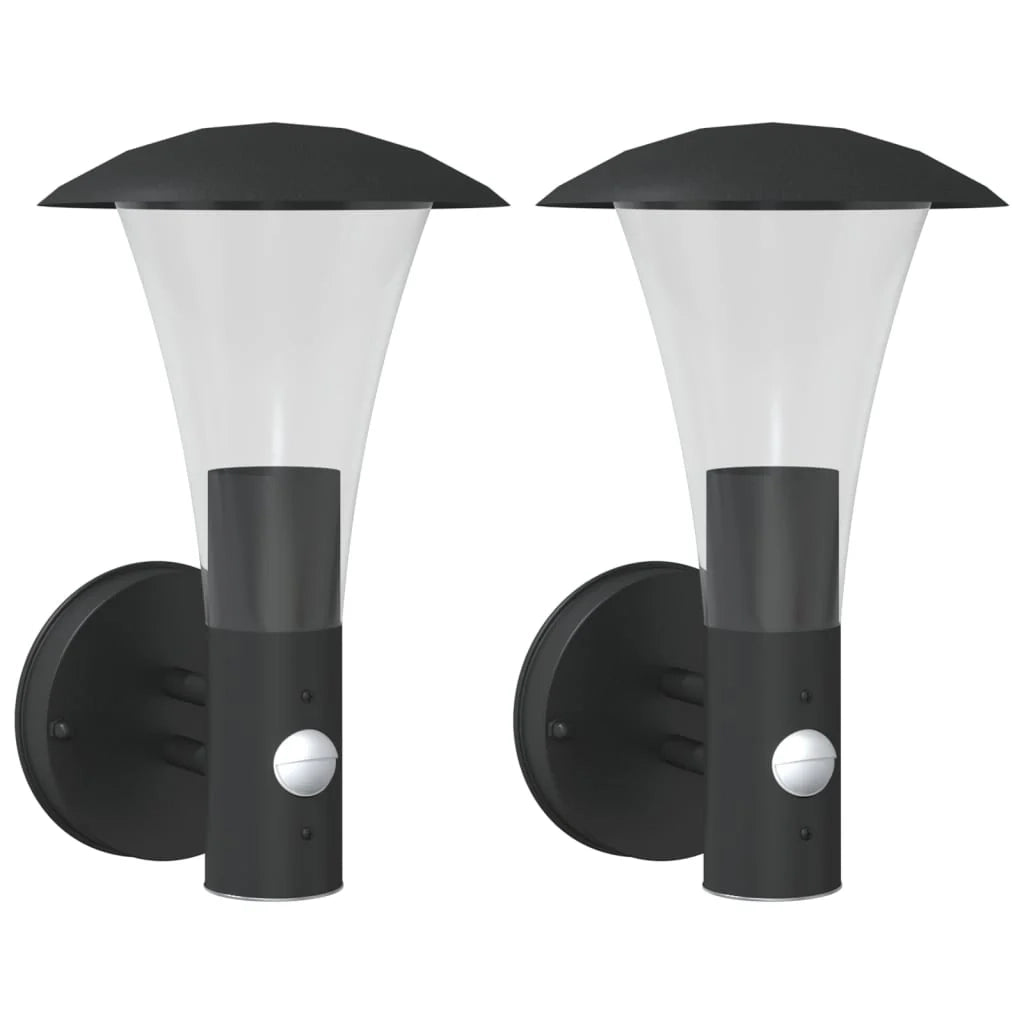 Set di 2 applique da esterno con sensore di movimento 17,5 x 17,5 x 28 cm acciaio inox nero 02_0056562