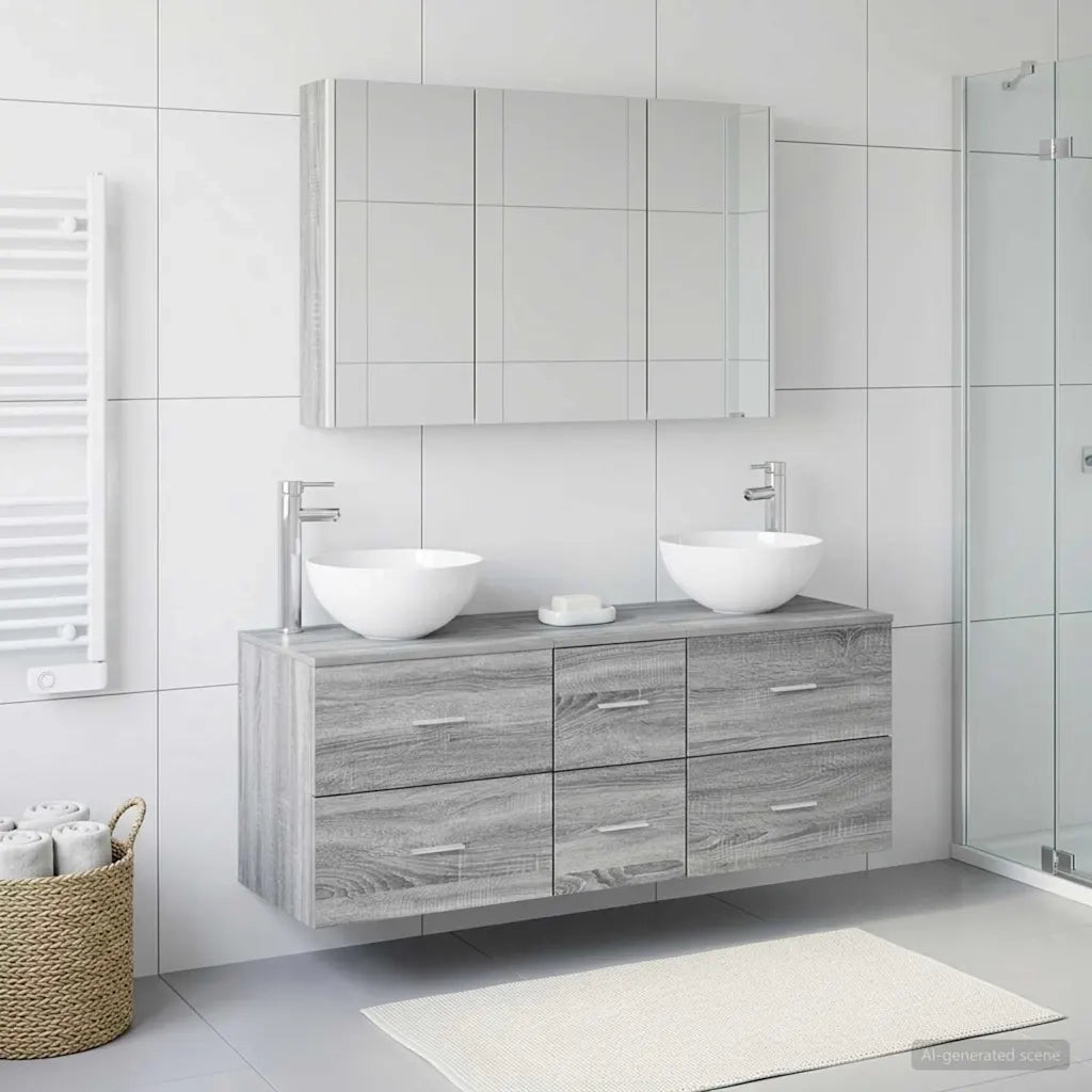 Set di mobili per il bagno 4 pcs Sonoma grigio 3406748