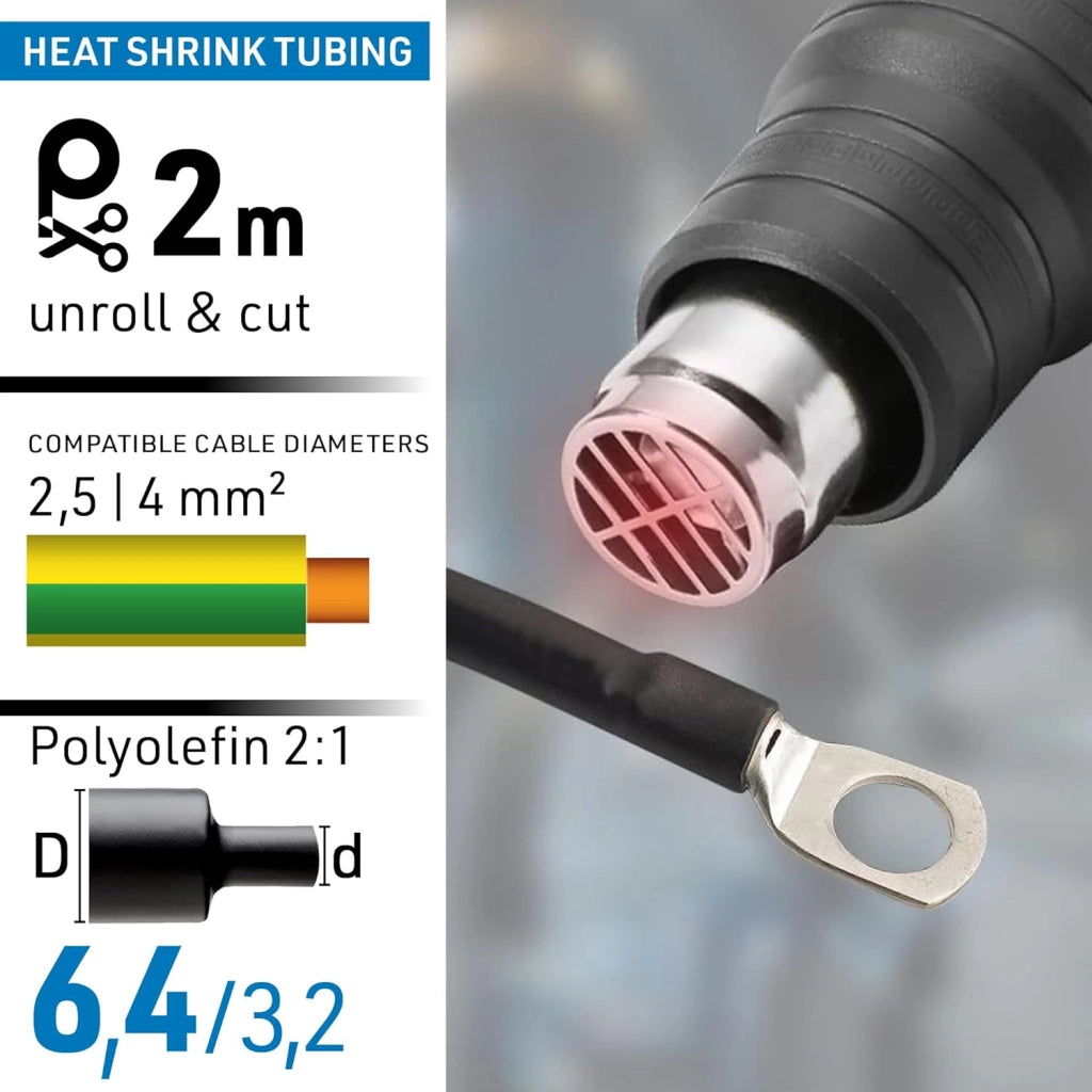 GUAINA TERMORESTRINGENTE 2M D.6,4/3,2MM NERA.