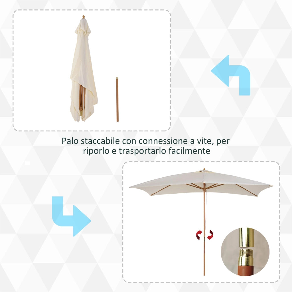 Ombrellone da Giardino 2x3 m Palo Ø38 mm in Legno Crema