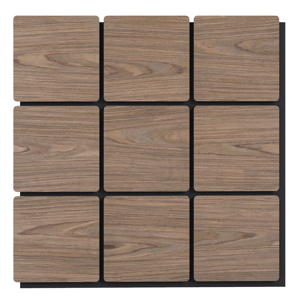 Set 4 pannelli acustici 62x62cm 9 tavole legno quadrate assorbente sonoro, Pannelli riduzione rumore decorazione soffitto parete