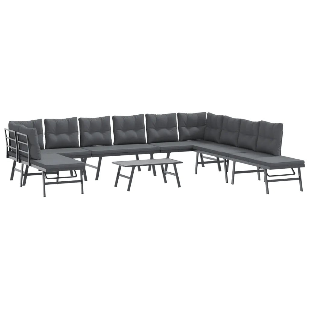 Set Panche Giardino Cuscini 6pz Nere Acciaio Verniciato Polvere 3283729