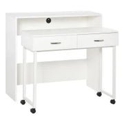 Tavolo Scrivania Salvaspazio per Camera e Ufficio, Scrivania con Cassetti e Ruote, Postazione di Lavoro Doppia o Singola, 100x36x88cm, Bianco