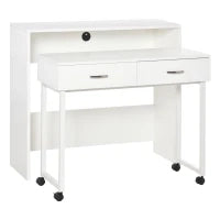 Tavolo Scrivania Salvaspazio per Camera e Ufficio, Scrivania con Cassetti e Ruote, Postazione di Lavoro Doppia o Singola, 100x36x88cm, Bianco