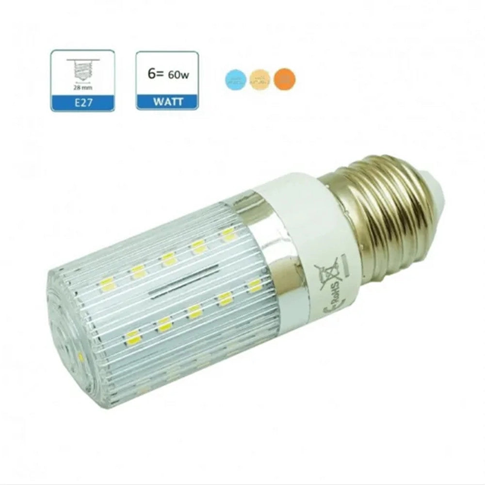 Trade Shop - Lampadina Led E27 6 Watt Tubo Mais Luce Calda Naturale Fredda Illuminazione Led - -bianco Caldo      -