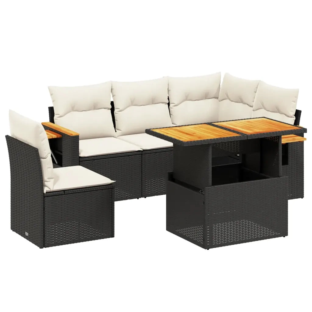 Set Divano da Giardino 6 pz con Cuscini Nero in Polyrattan 3273520