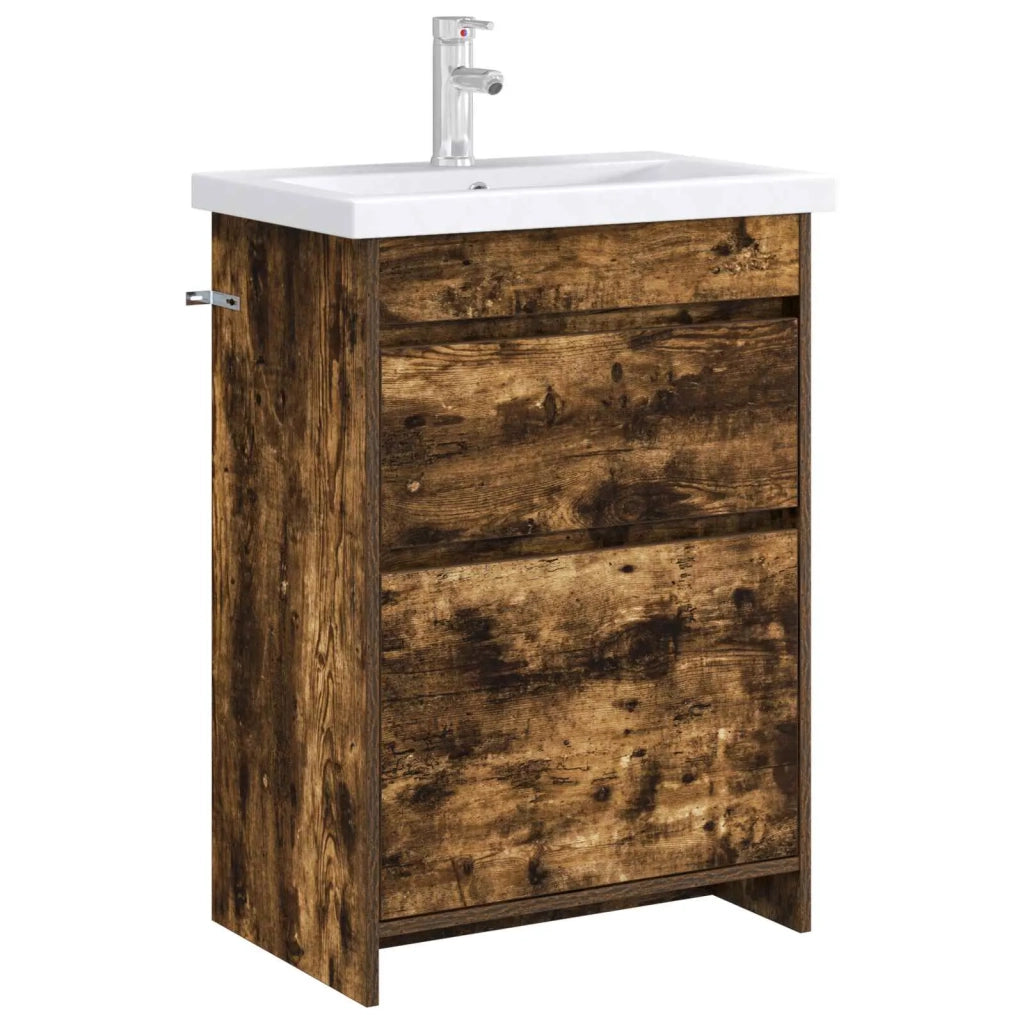 Mobiletto da Bagno Sotto Lavabo Rovere Fumo 56 x 37,5 x 81 cm 890732