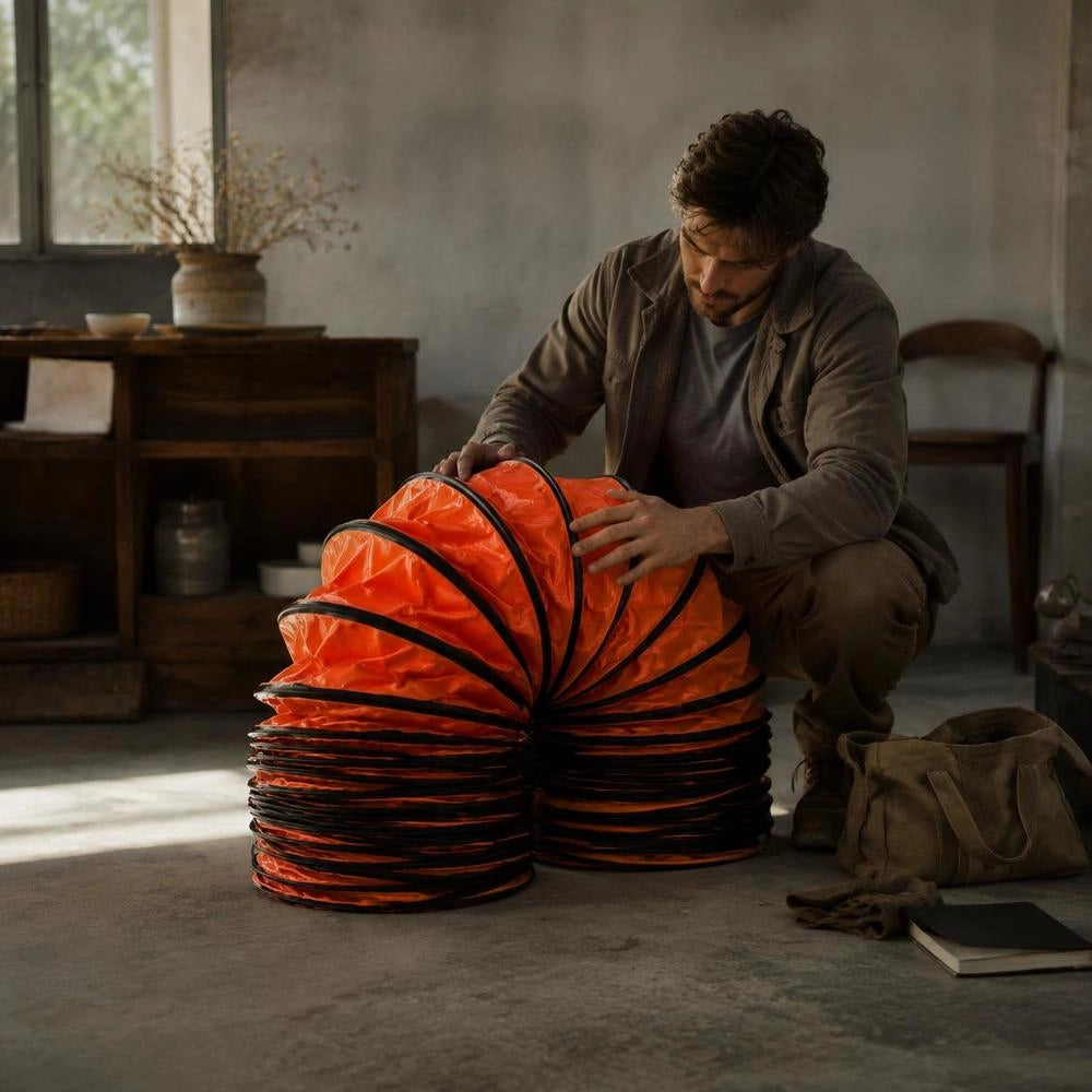 Air Transport Hose 9.8 M Fan Diameter, 30.48 Cm Warm Air Hose, 35 X 35 X 28 Cm Ventilation Hose Construction Site Hose, Orange Ventilation Hose