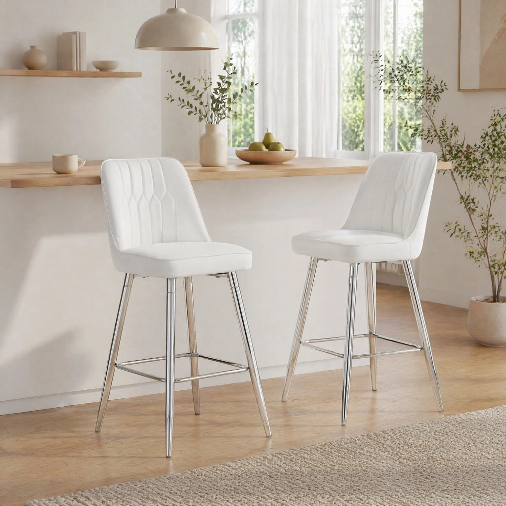 SGABELLO DA BAR Set da 2 pezzi 100 cm PU Bianco Metallo Argento