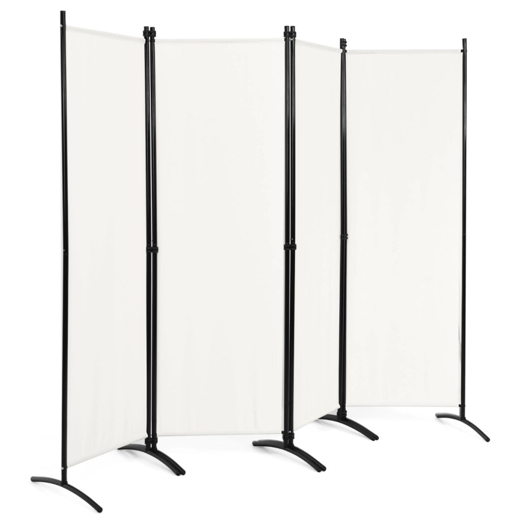 Paravento a 4 pannelli da interno in metallo-Divisorio pieghevole con piedini stabili 220x173cm Beige