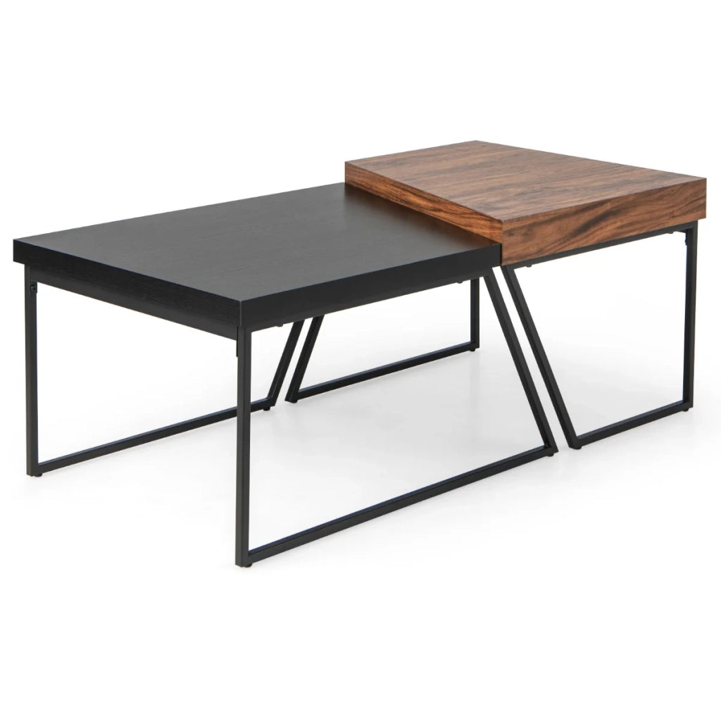 Set di 2 tavolini da caffè impilabili di design con pratico contenitore dimensioni 120 x 60 x 46 cm utilizzo versatile MDF nero e marrone 20_0019639