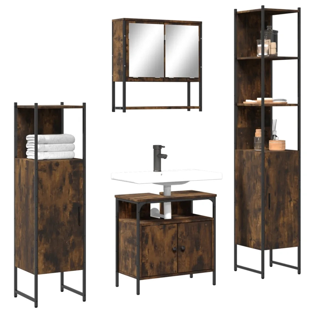 Set Mobili da Bagno 4 pz Rovere Fumo in Legno Multistratocod mxl 115316
