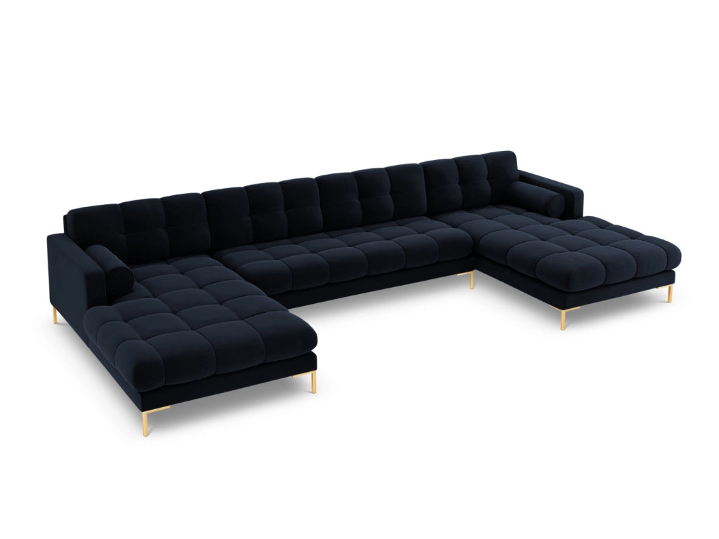 Cosmopolitan Design - Divano panoramico "Bali" 7 posti in velluto blu scuro 