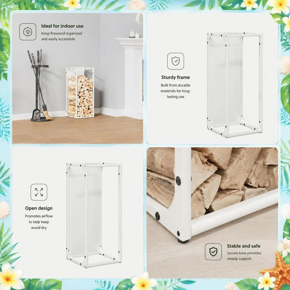 Porta legna bianco, 25x25x60 cm, in acciaio laminato a freddo – robusto e resistente, ideale per esterni, giardino e camino, pratico e durevole