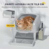 Lettiera per Gatti con Gradino 60,2x40,6x29 cm in Acciaio Inox e ABS Grigio Chiaro