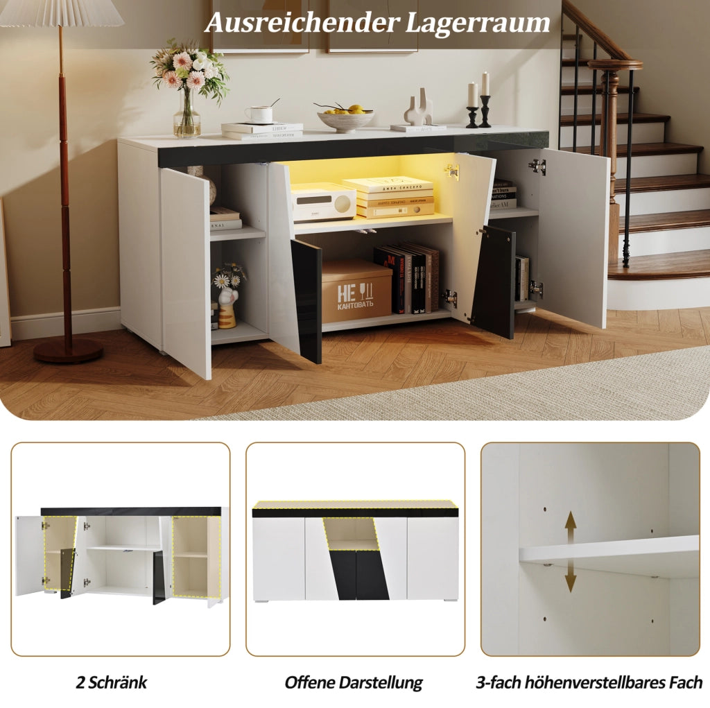 Credenza moderna con ante a contrasto e illuminazione LED