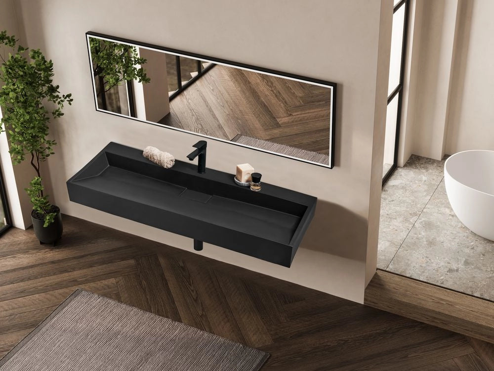 Lavabo bagno classico rettangolare in ceramica finitura lucida 120 x 46 cm nero Lavello da bagno rettangolare