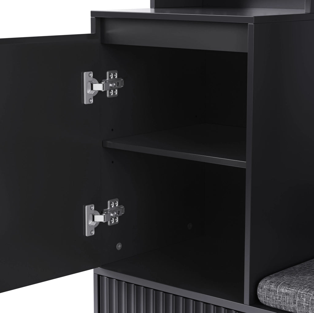 Mobile ingresso con panca; 4 ganci; 2 cassetti e vano contenitore; 100x35x180 cm; nero