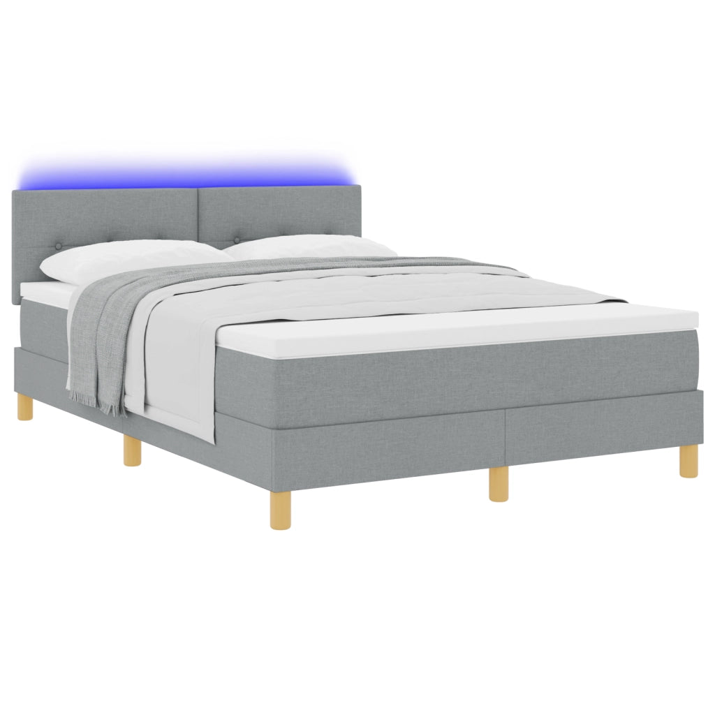 Letto con Rete a Nido e Materasso & Luci LED Grigio Chiaro 140x190 cm Tessuto