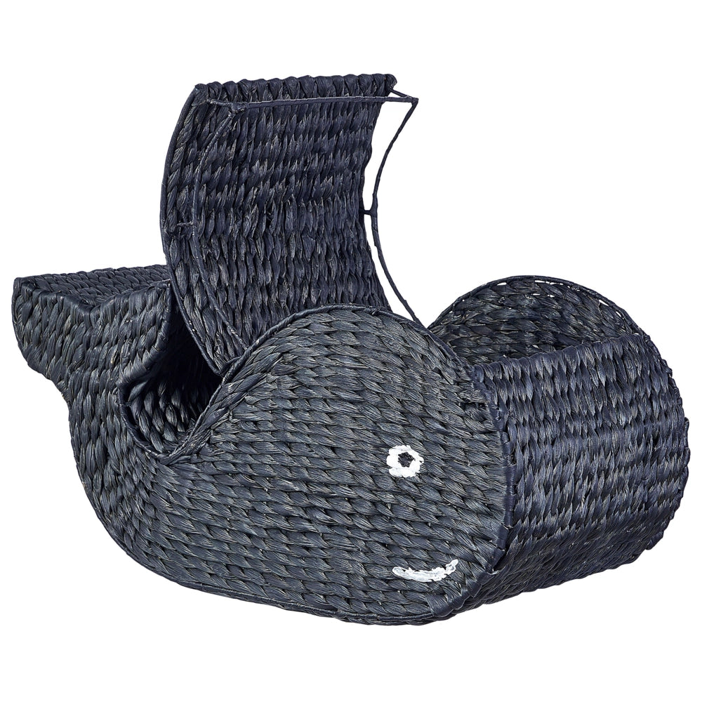 Cesto di vimini naturale nero a forma di balena intrecciata con coperchio Cesto per giocattoli Accessorio per la camera dei bambini