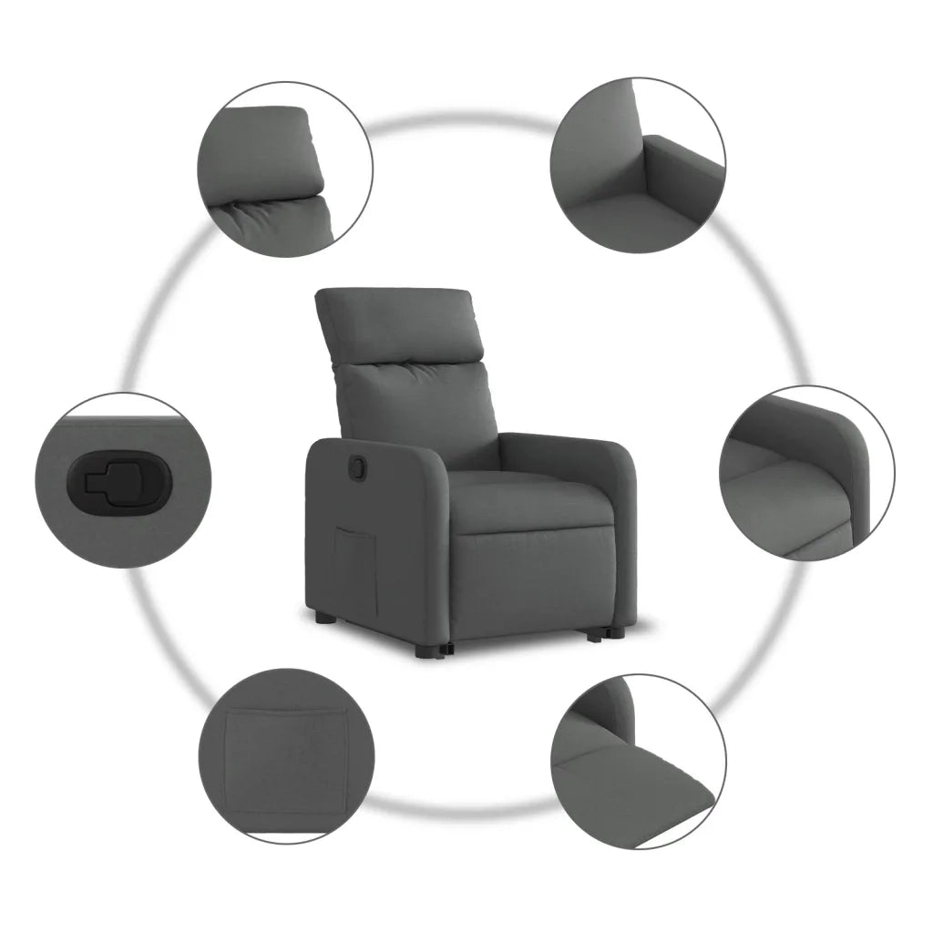 Poltrona | Sedia Relax Alzapersona Reclinabile Grigio Scuro in Tessuto