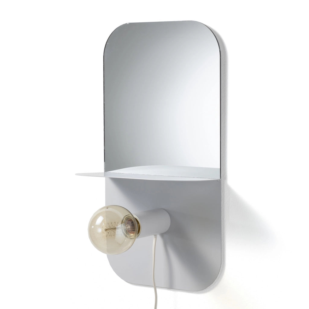 Lampada con specchio in metallo bianca cm. L.24xP.12,5xH.45
