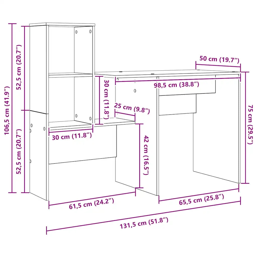vidaXL Scrivania Bianco 131.5 x 50 x 106.5 cm Legno multistrato