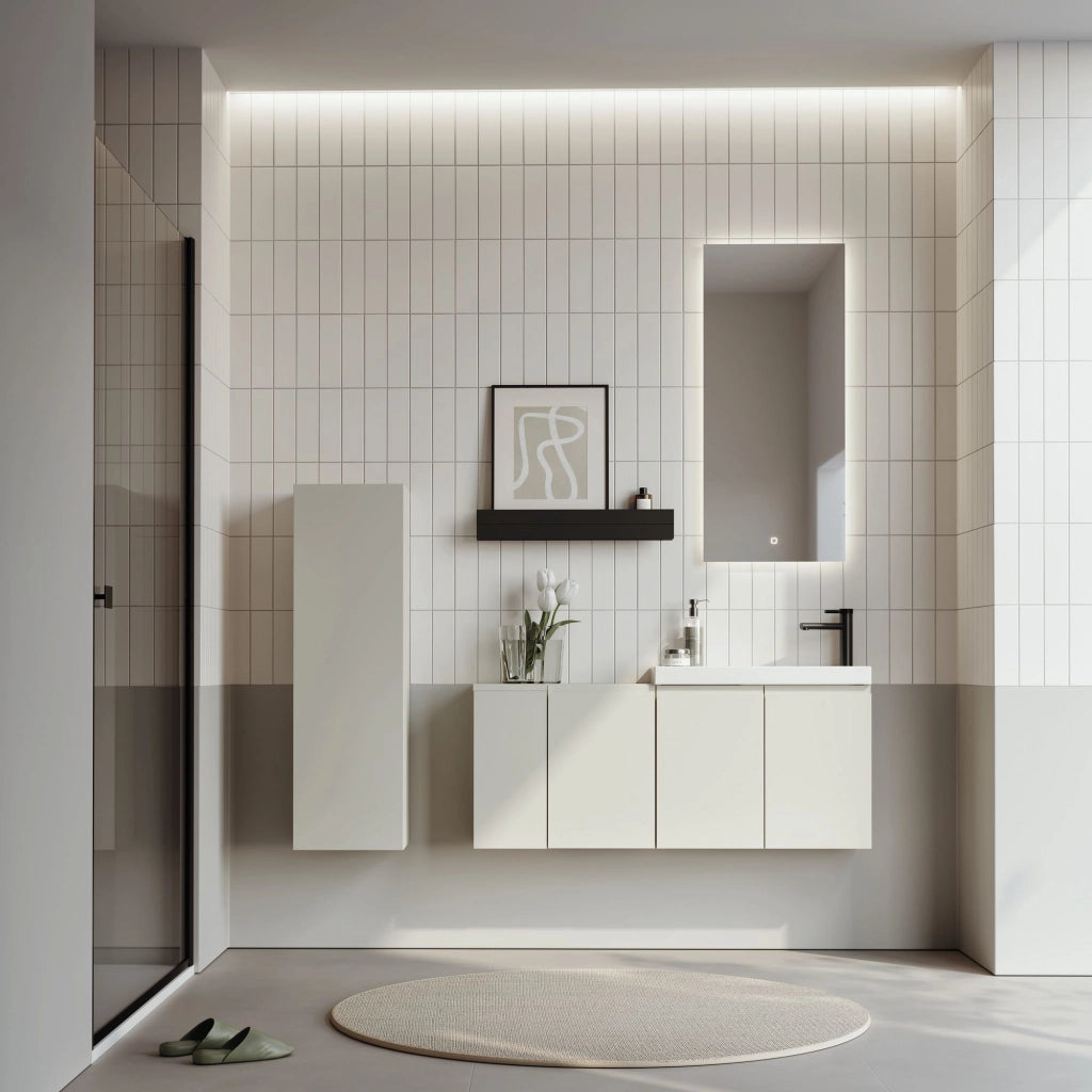 Set mobile lavabo con specchio (2 pezzi) "Ferla 110" - 40 x 22 x 45 cm - Cashmere opaco