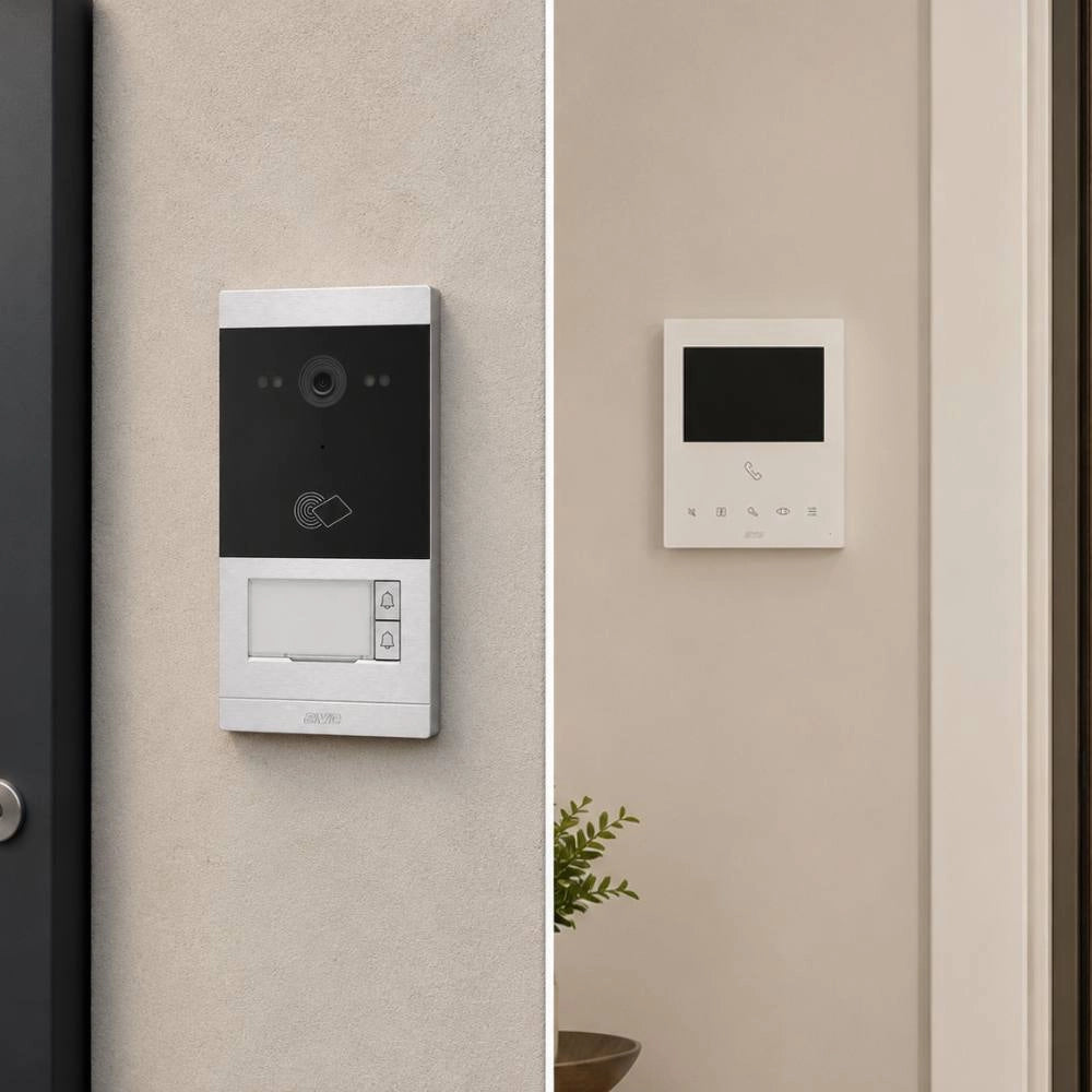 Kit videocitofonico bifamiliare ave kv01-2pit5bap con design moderno