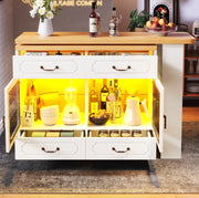 Tavolo bar 135-203x39x92.8 cm allungabile con rotazione a 360° e LED in MDF bianco e naturale