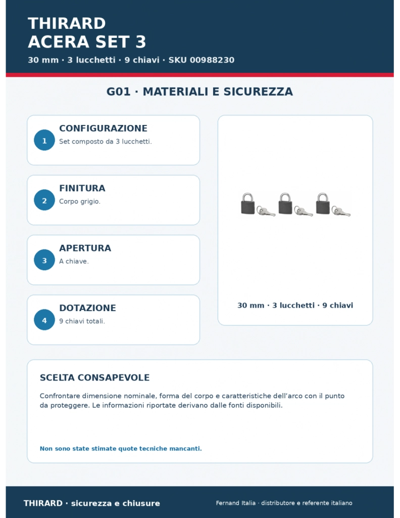 Set di 3 lucchetti ACERA grigi 30 mm, 9 chiavi – SERRUPRIX